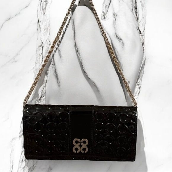 COACH Julia Charcoal Patent Leather Wallet Chain - Picture 1 of 7